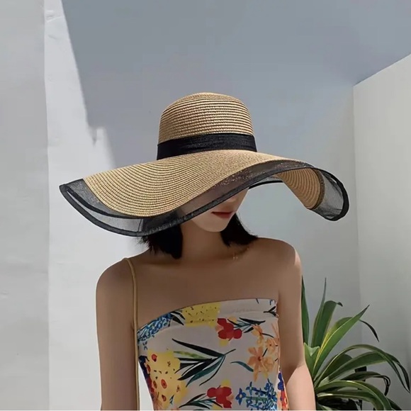 Lace Wide Summer Straw Brim Maxi Hat 👒 - Picture 10 of 12